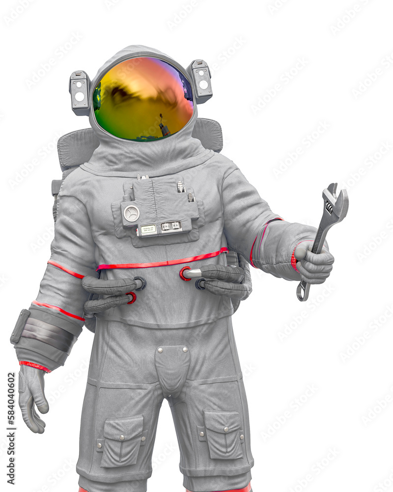 astronaut is holding a wrench