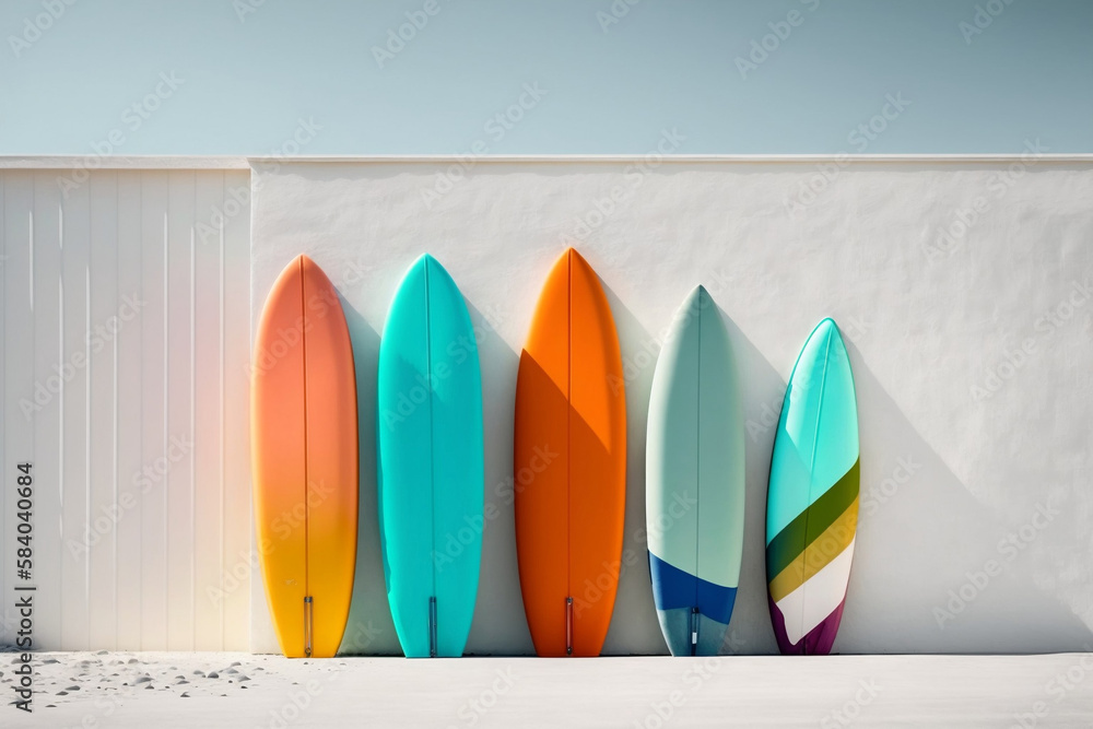 Surf's Up: A Kaleidoscope of Surfboards on the Shore. Generative ai Surf's Up: A Kaleidoscope of Surfboards on the Shore. Generative ai