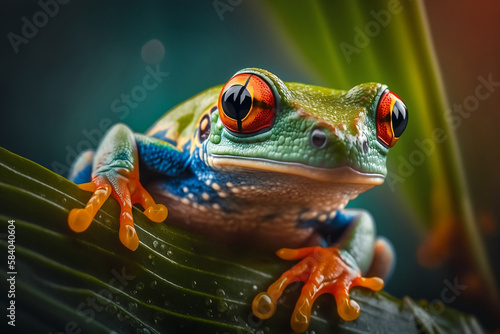 Vibrant Vision: Close-Up of a Red-Eyed Tree Frog. Generative ai