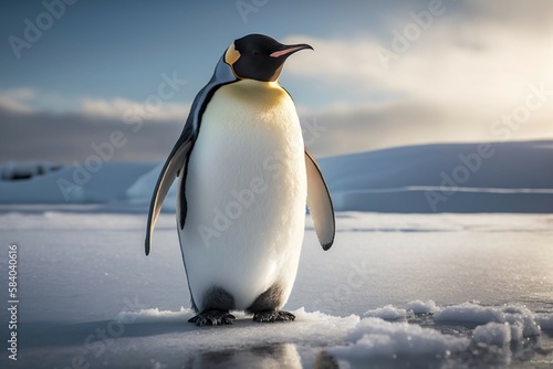 "Emperor of the Ice: Majestic Penguin in Polar Realm. Ai generative