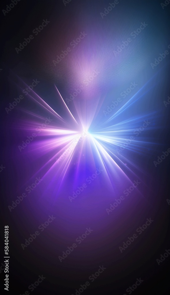 Abstract blue and purple background, phone wallpaper, rays of light in the fog. Generative AI.