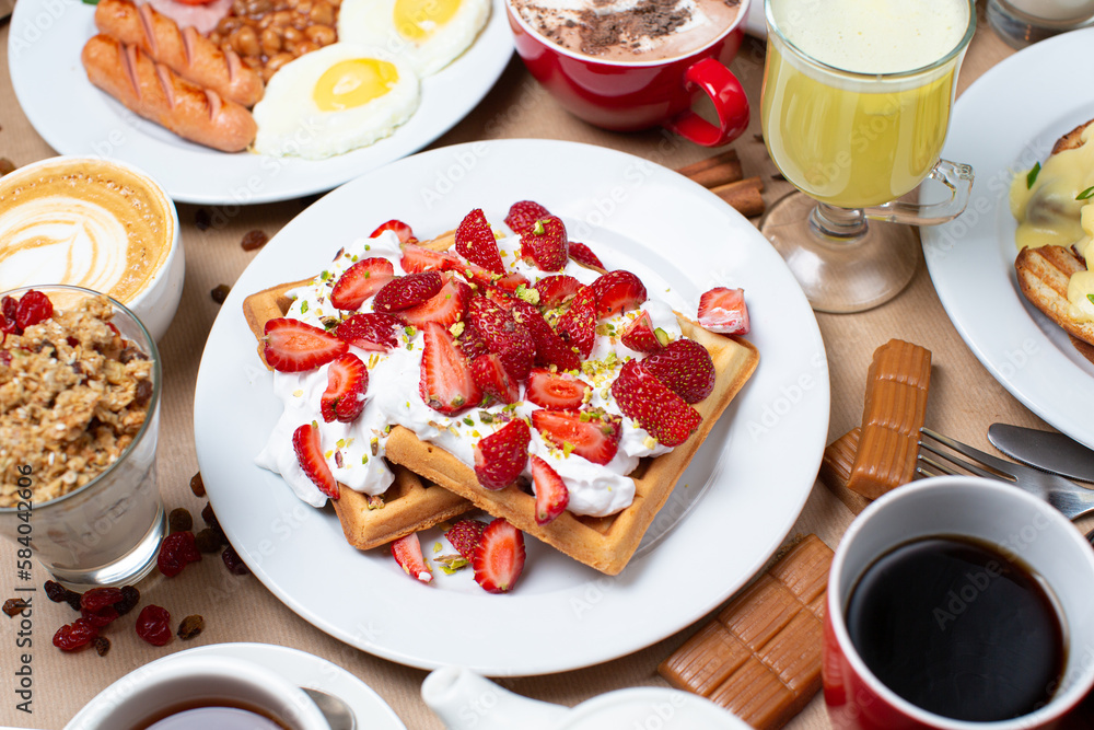 breakfast with coffee and strawberry breakfast with coffee and strawberry