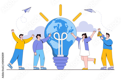 Holiday date, save energy and planet concept. World earth hour on march 30. Environmental and earth day vector cartoon illustration for landing page, web banner, hero images