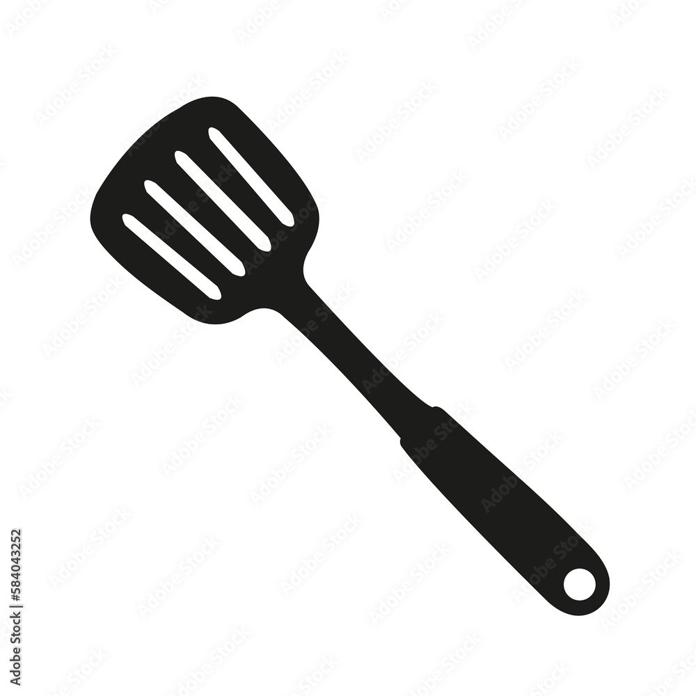 Espátula de cocina negra aislada en un fondo blanco con espacio de copia. Vista de frente y de cerca Espátula de cocina negra aislada en un fondo blanco con espacio de copia. Vista de frente y de cerca