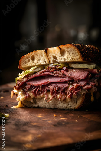 Ruben sandwich. New York sandwich with pastrami. (generative ai)