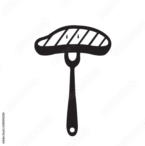  Un tenedor con un bistec. Icono Vector