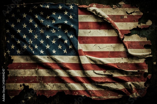 Old tattered american flag. Grunge background. AI generated