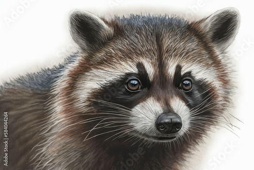 Portrait drawing of a cute beautiful raccoon, selective focus. AI generated, human enhanced © top images