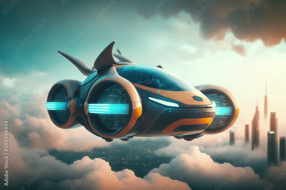 Futuristic model of a flying car. AI generated, human enhanced. Futuristic model of a flying car. AI generated, human enhanced.