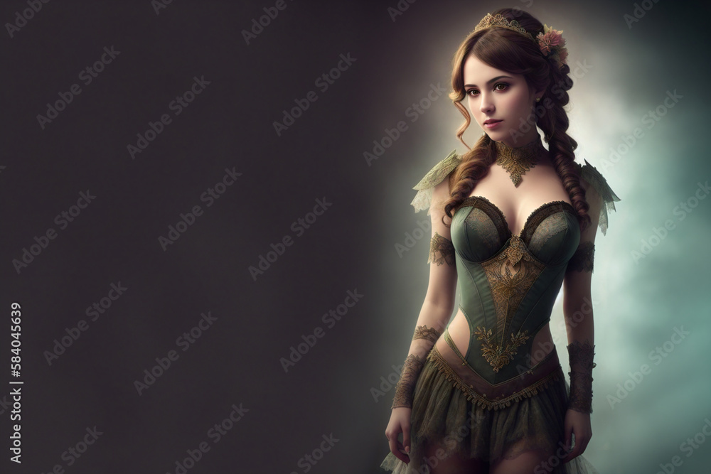 Portrait of a girl in the style of epic fantasy. Copy space. AI generative Portrait of a girl in the style of epic fantasy. Copy space. AI generative