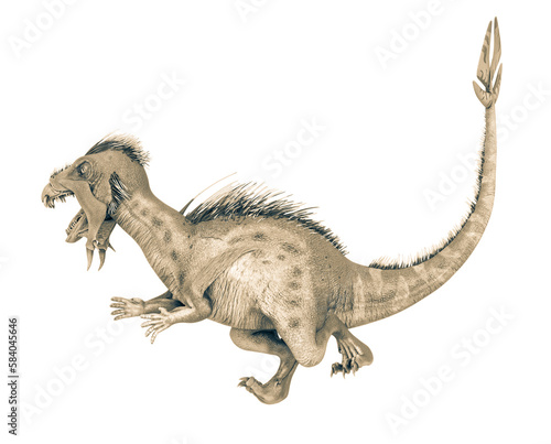 unknown dinosaur is walking on side view