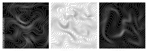 Weather Map Seamless Pattern. Abstract Topography Texture with Lines. Vector Backgrounds Set with Topographic Contour