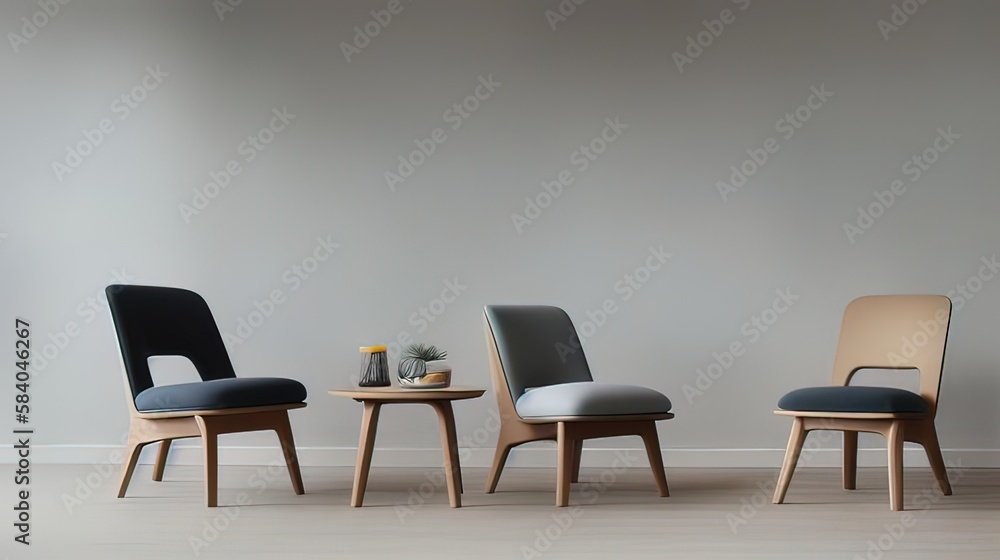 three chairs in a row with a table in front of them - Generative AI three chairs in a row with a table in front of them - Generative AI
