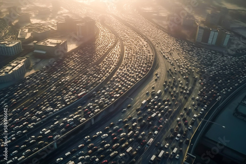 infinite car traffic jam concept, aerial view, generative ai photo