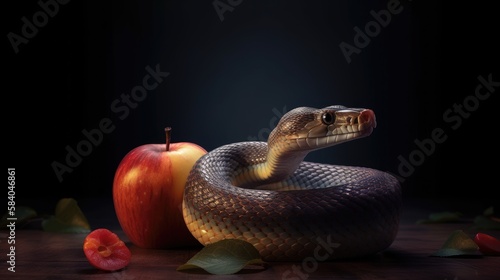  snake with an apple. Created with Generative AI