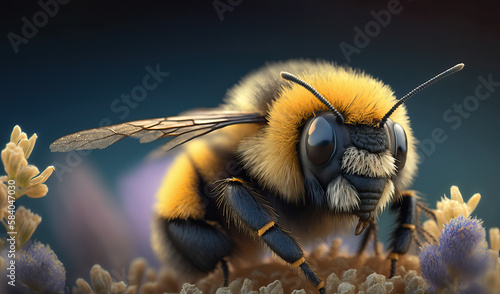 Macro image of a bumblebee on a flower. generative AI.