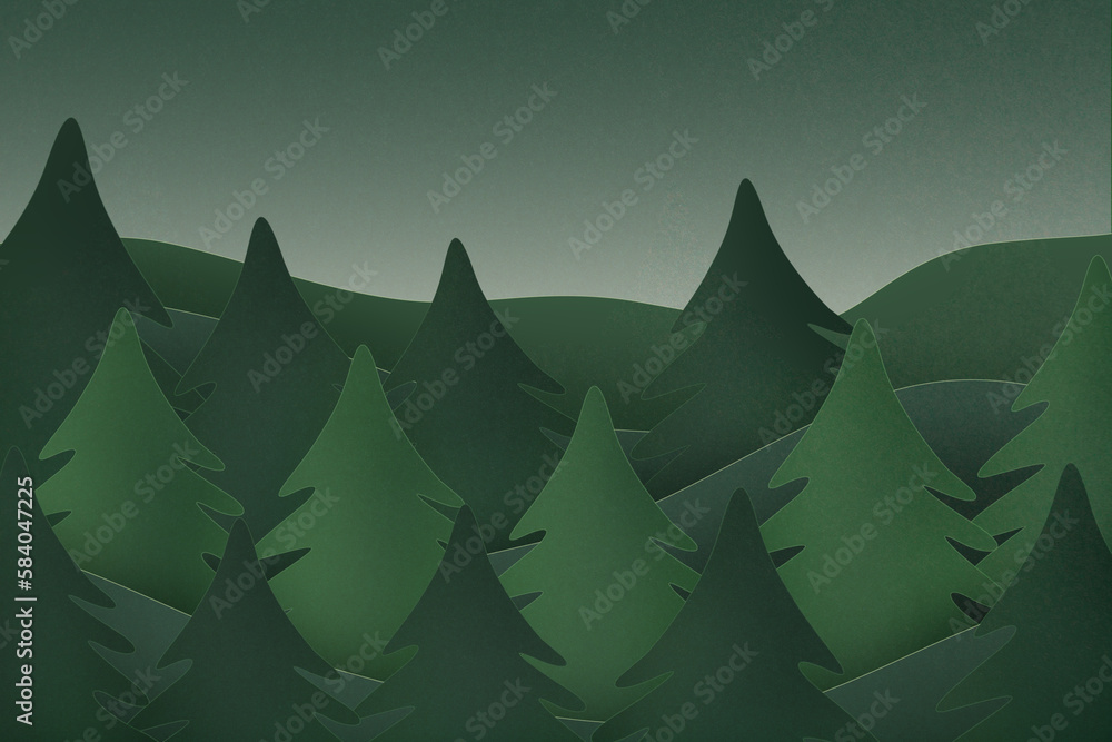 Fototapeta premium landscape of green pine forest card effect background