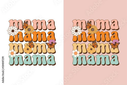 mama mothers day retro sublimation flower vector design for t-shirts, tote bags, cards, frame artwork, phone cases, bags, mugs, stickers, tumblers, print, etc.  photo