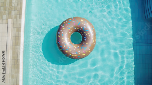 The doughnut in the pool.  Illustration AI Generative.