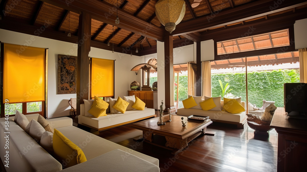 The living room of a modern luxury Balinese house. AI generated. The living room of a modern luxury Balinese house. AI generated.