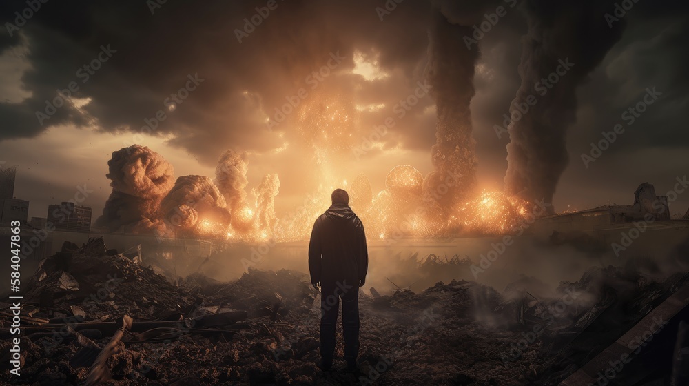 The End of the World Apocalyptic, epic scene. Created with Generative AI. - obrazy, fototapety, plakaty 