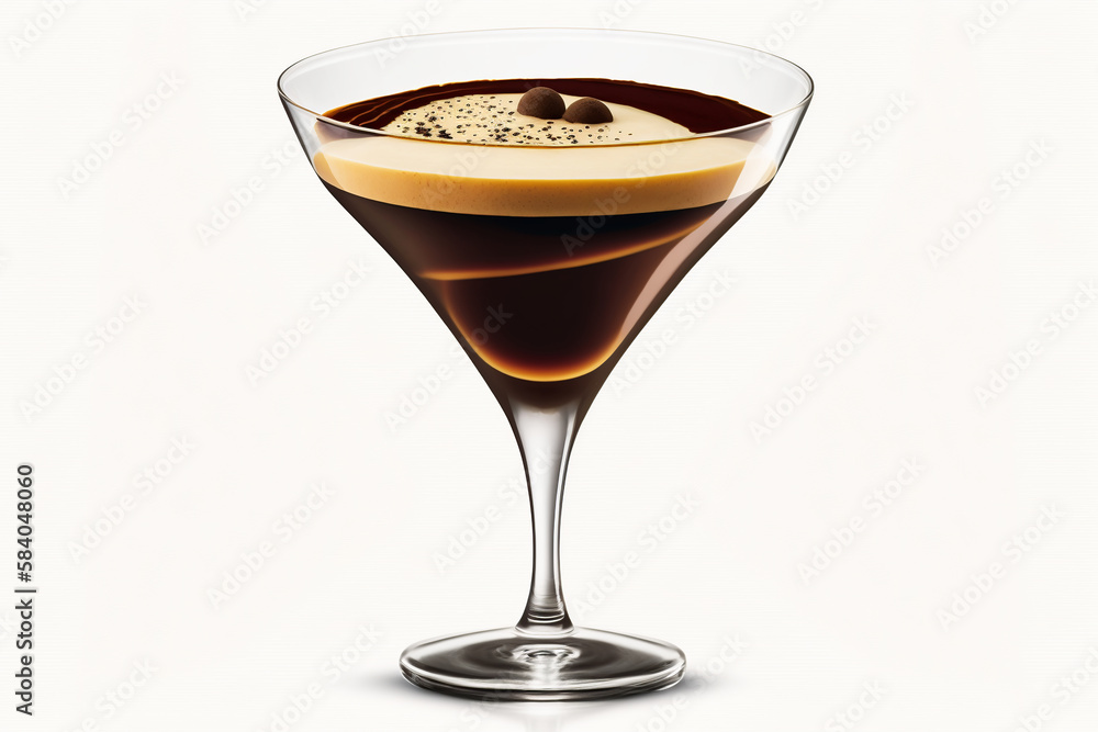 Espresso martini drink in glass cup on white background. Generative AI. Espresso martini drink in glass cup on white background. Generative AI.
