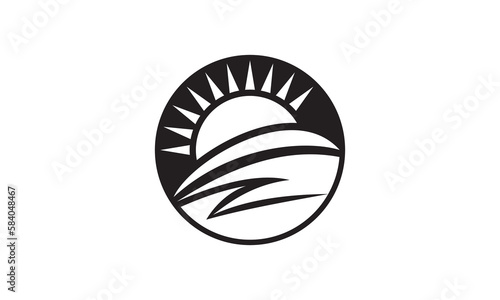agriculture logo design, sun river vector icon illustration