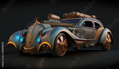 futuristic steampunk style car. Created with generative AI.