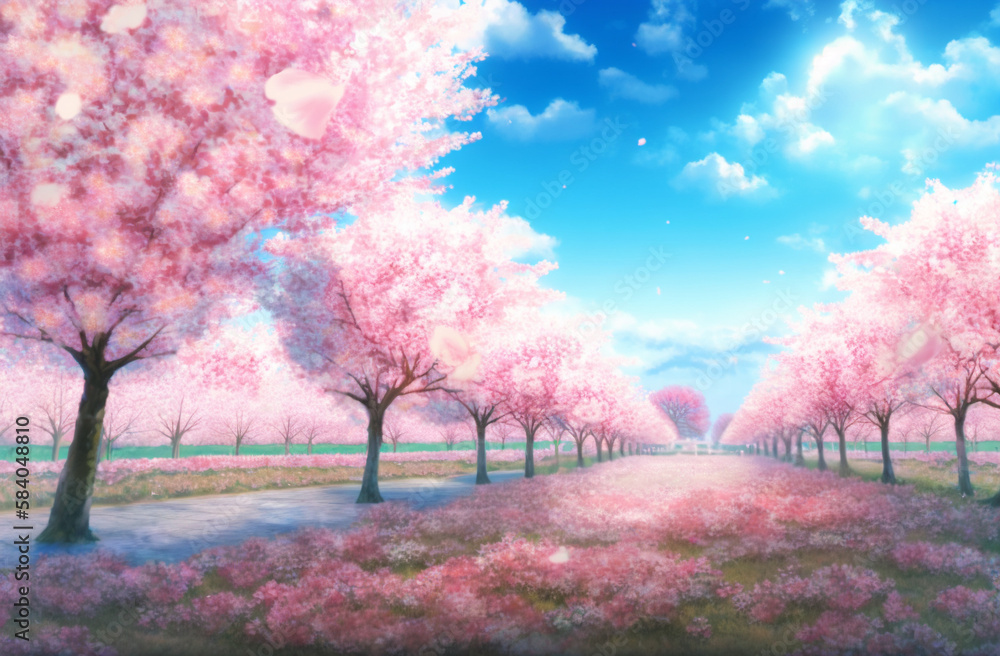 A field of blooming cherry blossom generative AI