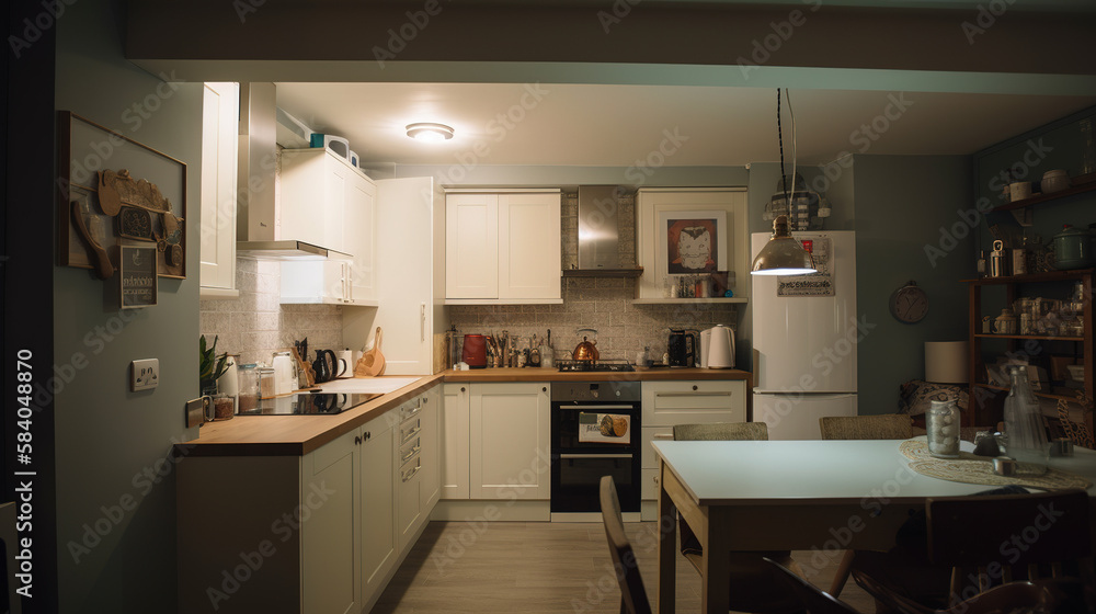 Modern kitchen in an appartment. AI generated. Modern kitchen in an appartment. AI generated.
