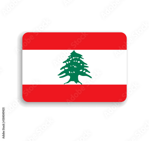 Lebanon flag - flat vector rectangle with rounded corners and dropped shadow.