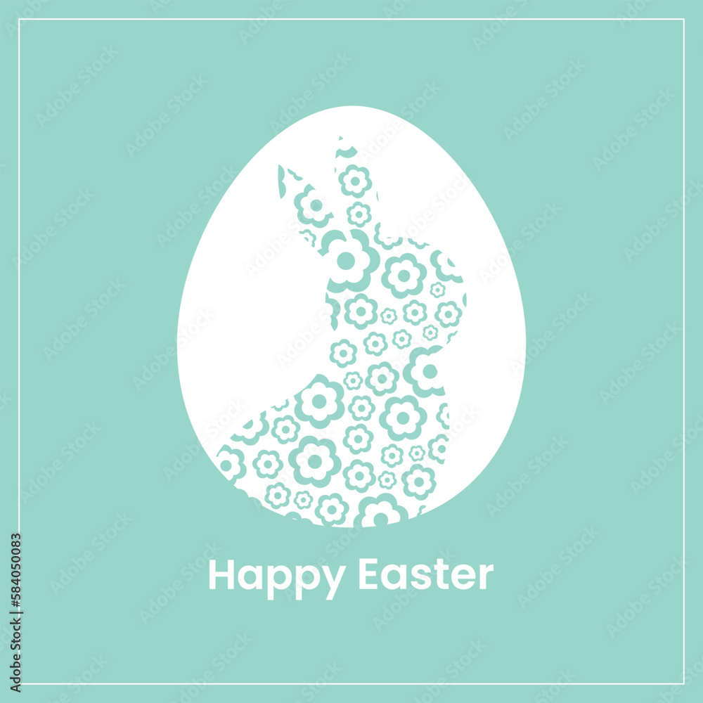 Happy Easter greeting card with egg, rabbit. Easter Bunny with a floral pattern. Happy Easter greeting card with egg, rabbit. Easter Bunny with a floral pattern.