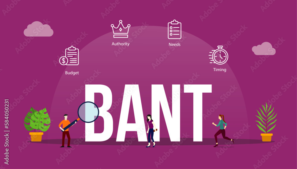 bant sales team framework concept with big word text and people with related icon