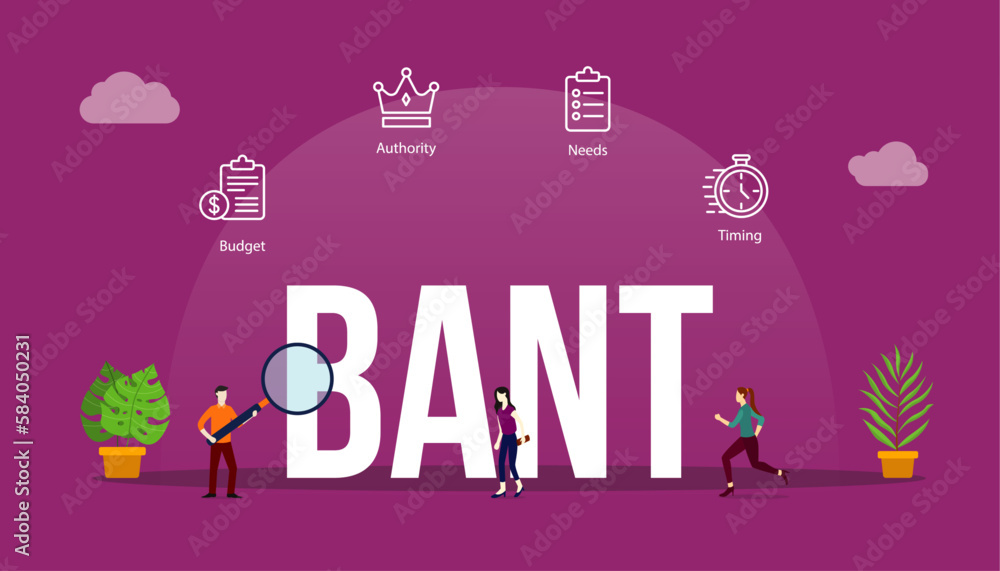 bant sales team framework concept with big word text and people with related icon bant sales team framework concept with big word text and people with related icon