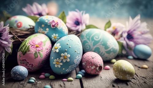 Easter eggs, selective focus. Spring holiday concept
