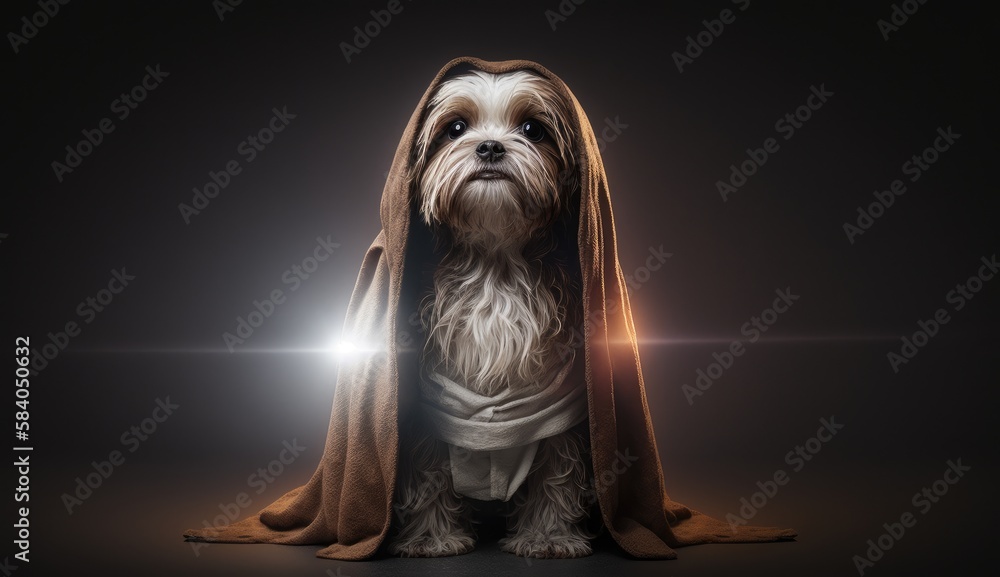 Portrait of a cute Jedi dog. Created with Generative AI. - obrazy, fototapety, plakaty 