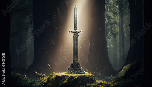 Sword in a stone, Arthur and knoght legend illustration