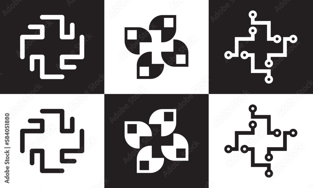 Obraz premium medical and leaf logo, health tech connection concept logo design