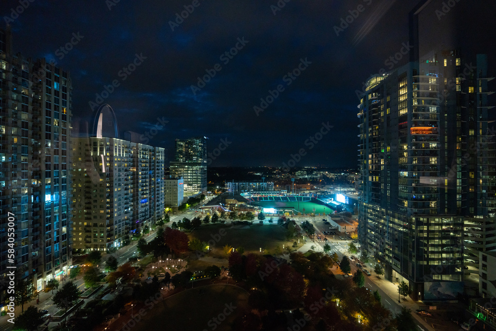 Night View of Charlotte, North Carolina: A Spectacular Panorama of Plaza and Baseball Diamond