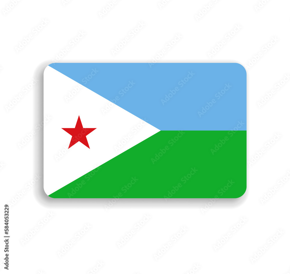 Djibouti flag - flat vector rectangle with rounded corners and dropped shadow. Djibouti flag - flat vector rectangle with rounded corners and dropped shadow.