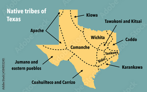 Map with the territories of the the native Indian tribes of Texas photo