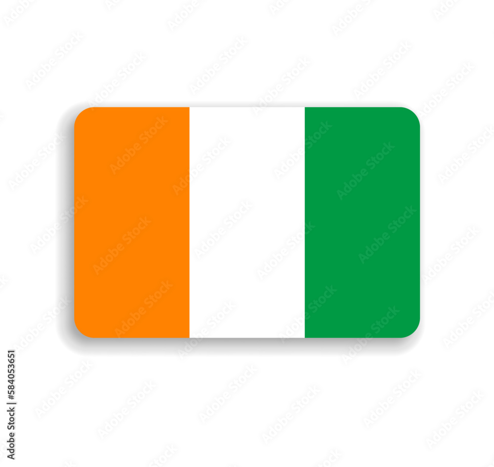 Cote d Ivoire flag - flat vector rectangle with rounded corners and dropped shadow. Cote d Ivoire flag - flat vector rectangle with rounded corners and dropped shadow.