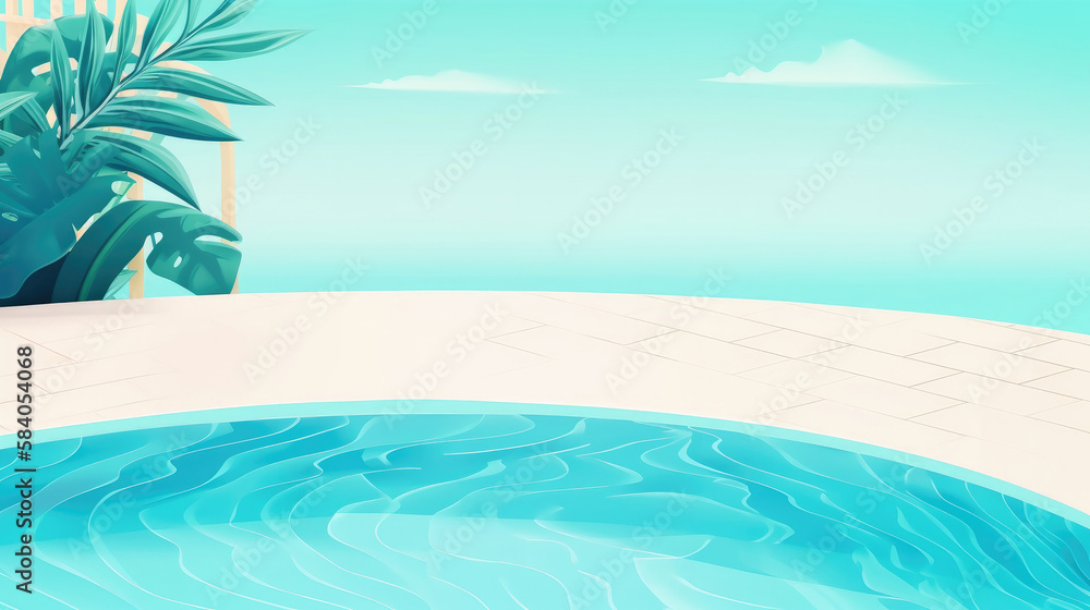 Summer Pool. Illustration AI  Generative.