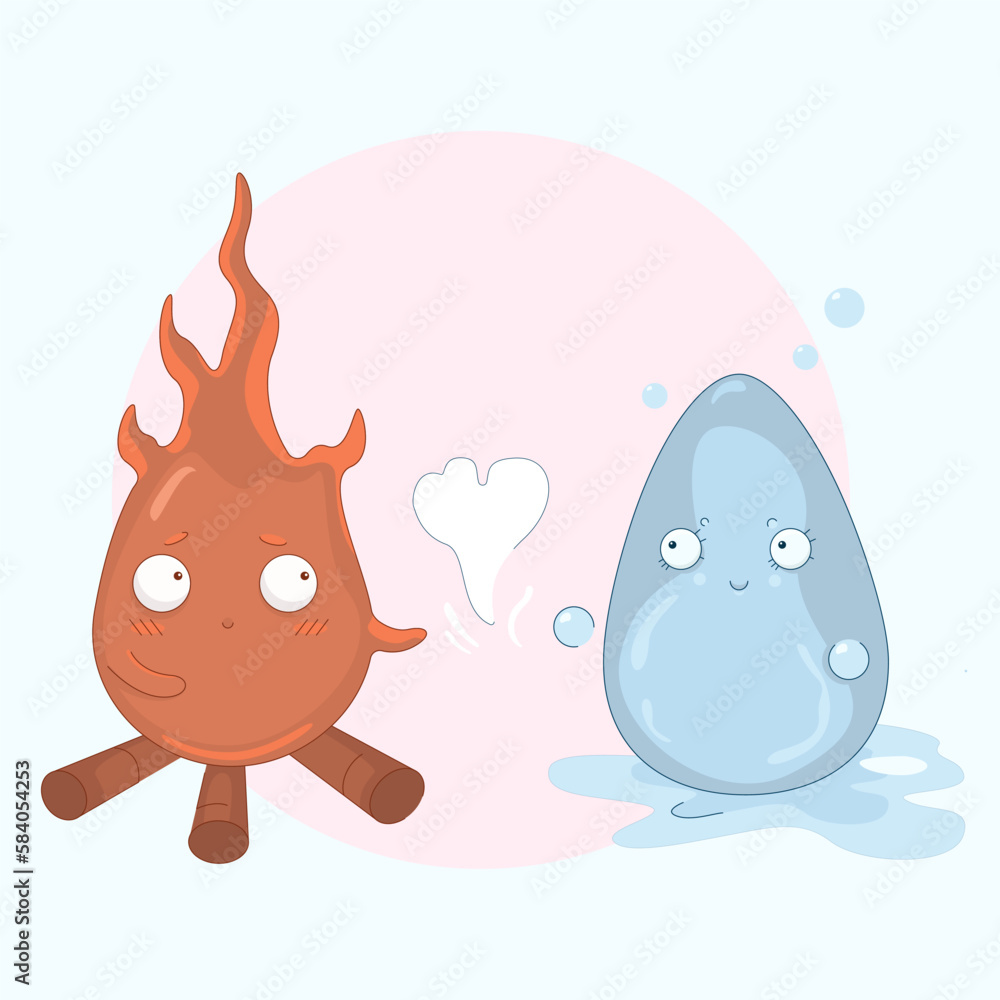 fire and a drop of water like each other. cute vector illustration for print, backround fire and a drop of water like each other. cute vector illustration for print, backround