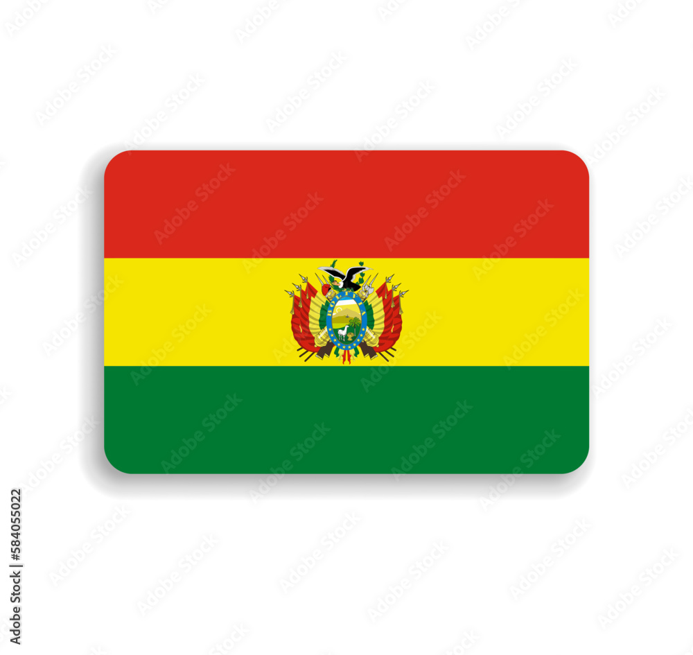 Bolivia flag - flat vector rectangle with rounded corners and dropped shadow. Bolivia flag - flat vector rectangle with rounded corners and dropped shadow.