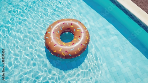 The doughnut in the pool.  Illustration AI Generative.