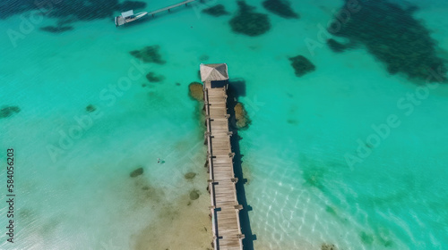 Aerial view of tropical wooden pier Illustration AI Generative