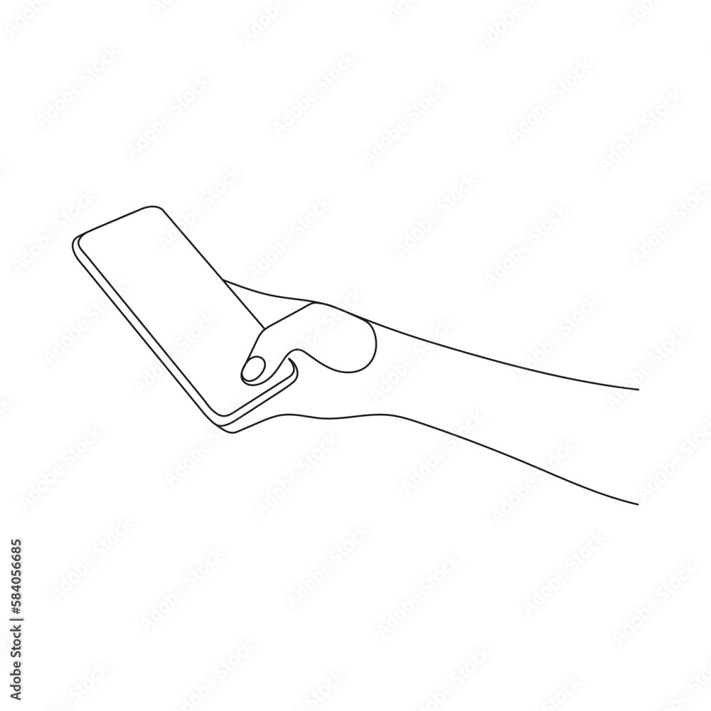 Finger touching mobile phone screen. One line art. Person holding device. Hand drawn vector illustration. Finger touching mobile phone screen. One line art. Person holding device. Hand drawn vector illustration.
