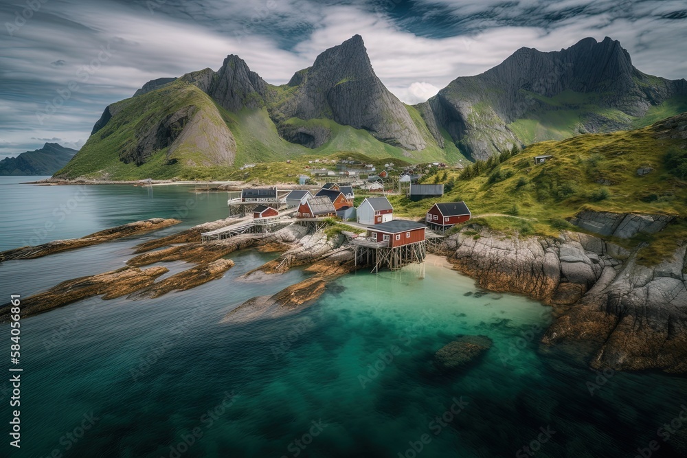 Obraz premium Lofoten, generative artificial intelligence