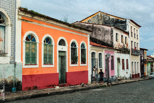 Facades of colonial buildings, in the historic center of São Luis, Maranhão, Brasil